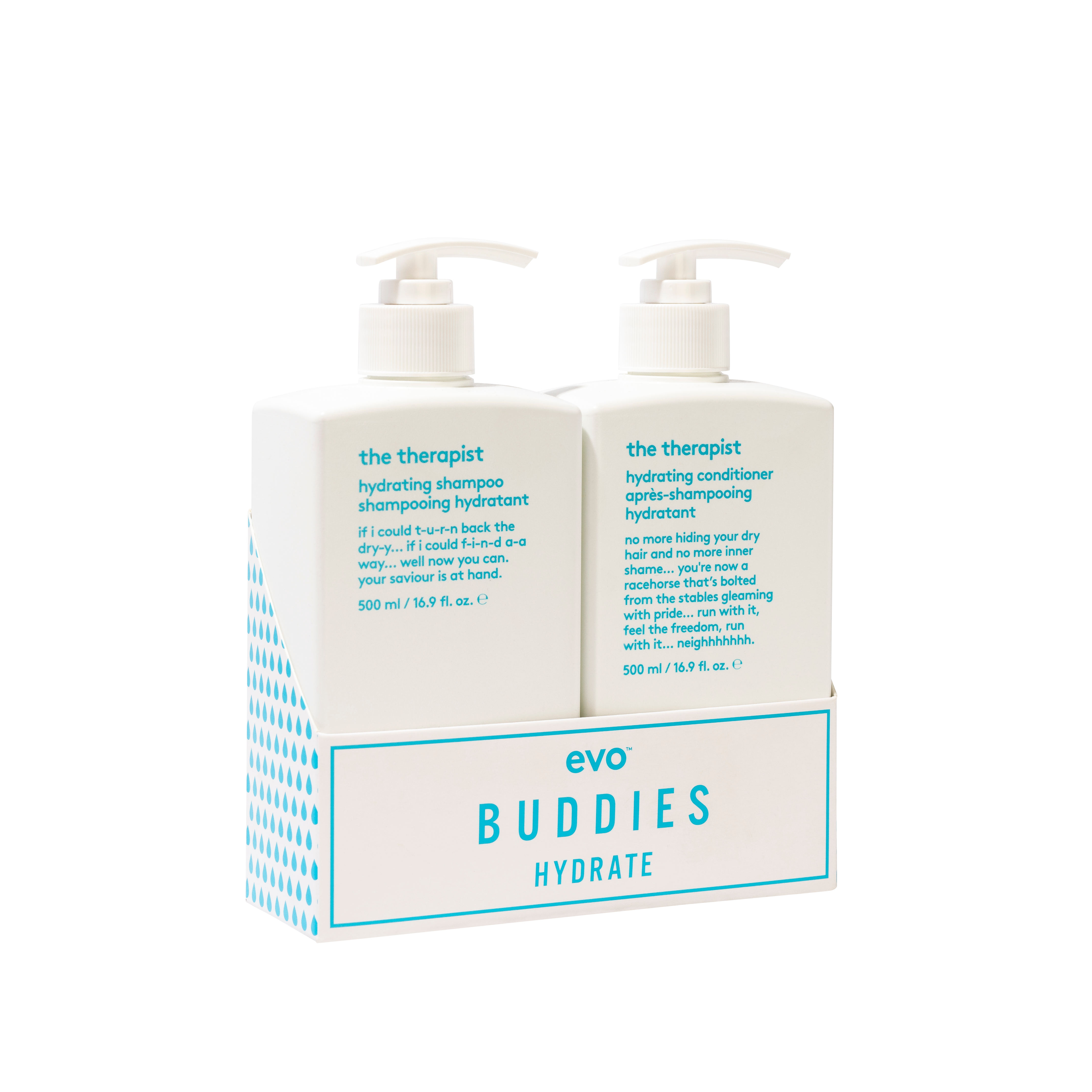 evo buddies hydrate: the therapist šampūnas + kondicionierius