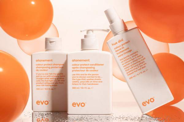 evo colour for keeps: atonement šampūnas + kondicionierius + hue dini nenuskalaujamas kondicionierius + kosmetinė
